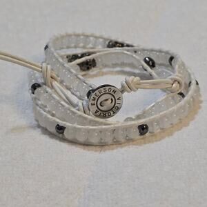 Victoria Emerson White Leather White‎ Faceted Stone and Hematite Wrap Bracelet